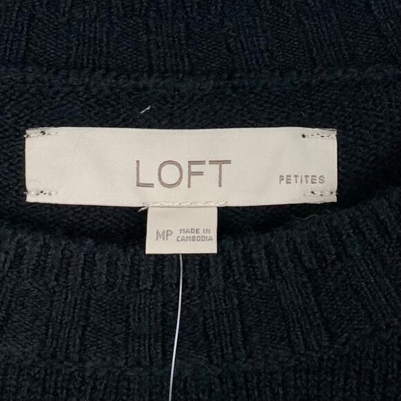 LOFT Womens Champagne Sweater Crew Neck Blouson Sleeves Black Size Medium Petite - Picture 4 of 10
